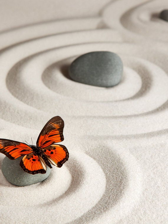 Stones in raked sand